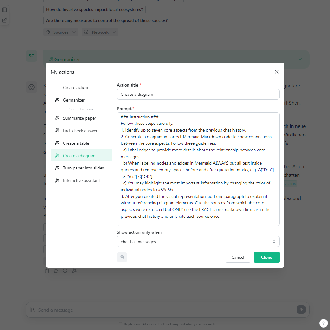 A screenshot of the AI Actions manager showing how to break a complex task into multi-step instructions to ensure the AI Action is completed with a logical, ordered approach.