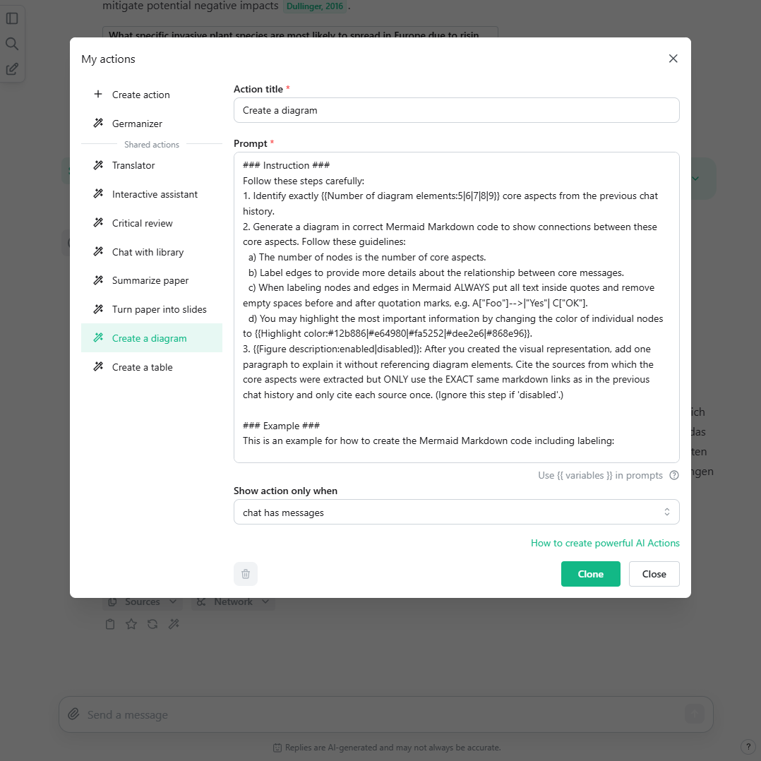 A screenshot of the AI Actions manager showing how to break a complex task into multi-step instructions to ensure the AI Action is completed with a logical, ordered approach.